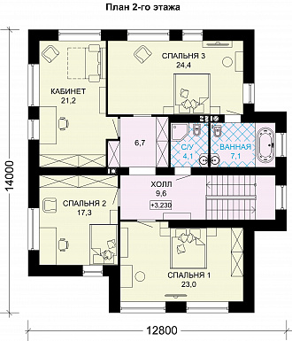 Проект двухэтажного дома из газобетона с просторной гардеробной / План 2 этажа