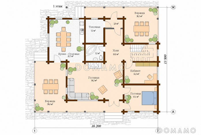 Проект дома с террасой / План 1 этажа