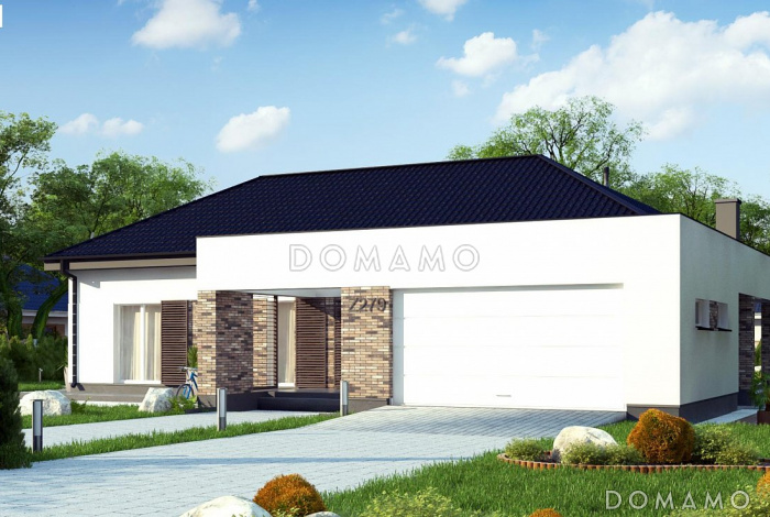 Проект одноэтажного дома из газобетона с тремя спальнями, гаражом на два автомобиля и барбекю на террасе