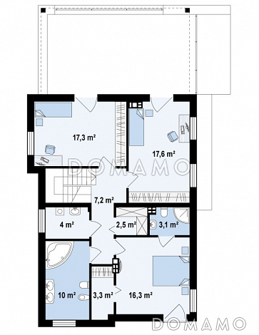 Проект современного двухэтажного дома из газобетона в стиле модерн, с террасой на втором уровне и встроенным гаражом  / План 2 этажа