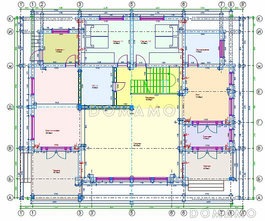 Проект дома из клееного бруса с эркером / План 1 этажа