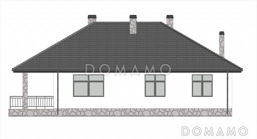 Проект дома из газобетона с большой гостиной, камином и 3 спальнями / Фасад 3