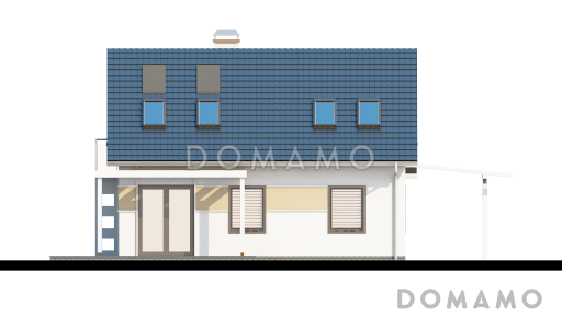 Проект одноэтажного мансардного дома из газобетона с балконом и навесом для автомобиля / Фасад 4