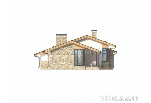 Проект одноэтажного дома из SIP панелей с крытой террасой, сауной, тремя спальнями, большой кухней-столовой / Фасад 3