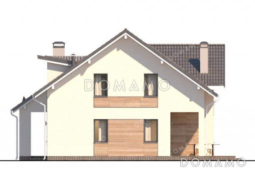 Проект загородного дома с 3 спальнями на мансарде, камином в гостевой комнате и крытой террасой / Фасад 1