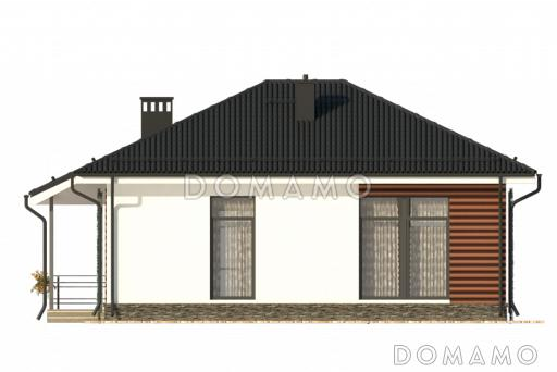 Проект одноэтажного домика с красной полосатой отделкой  фасадов / Фасад 4