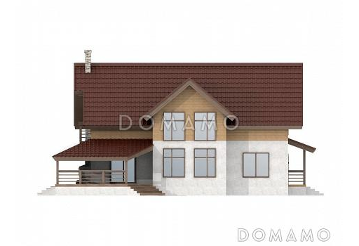 Проект каркасного дома с огромной крытой террасой / Фасад 3