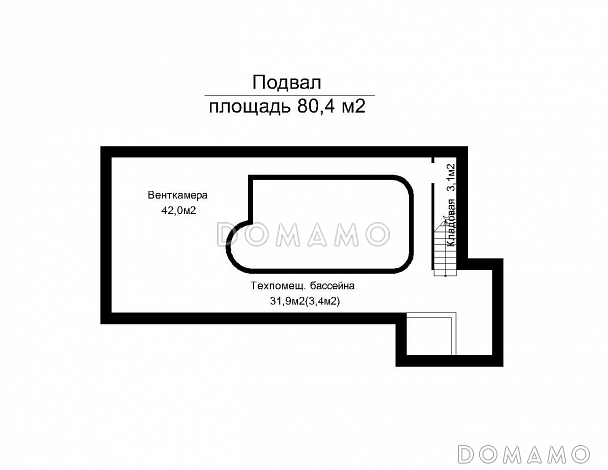 Проект пристроенного к дому бассейна для круглогодичного использования  / План цокольного этажа