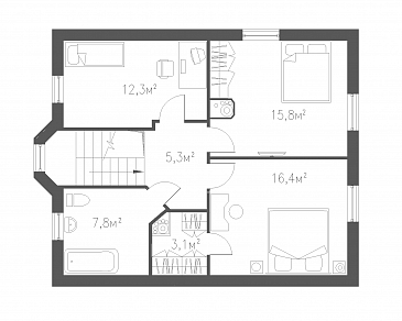 Проект практичного коттеджа из кирпича / План мансардного этажа