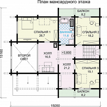 Проект дома с сауной на цокольном этаже / План мансардного этажа