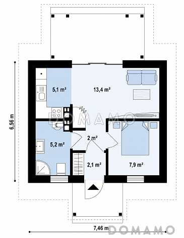 Проект небольшого уютного одноэтажного гостевого дома из кирпича / План 1 этажа