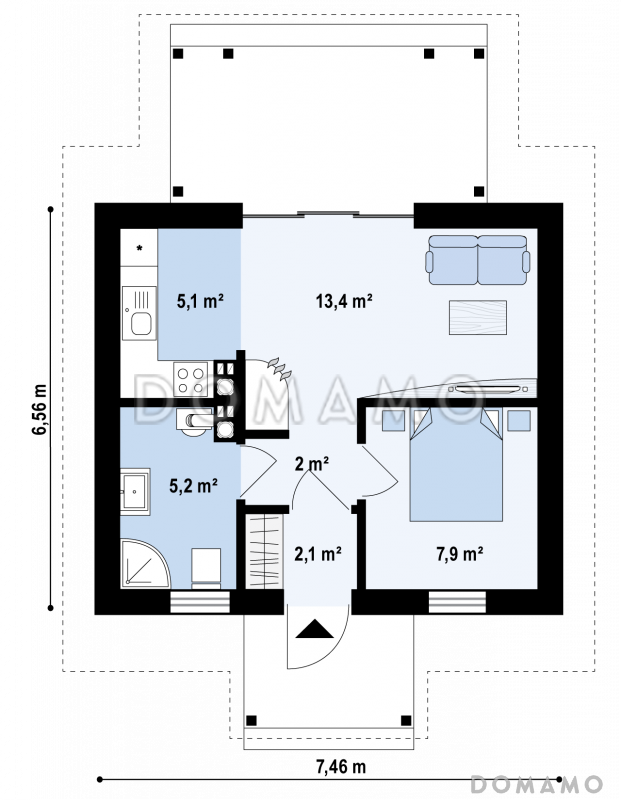 Проект небольшого уютного одноэтажного гостевого дома из кирпича / План 1 этажа