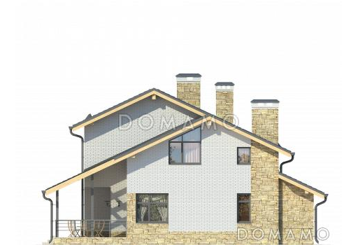 Проект загородного дома с игровой, крытой террасой, камином, просторной гостиной и кухней / Фасад 1