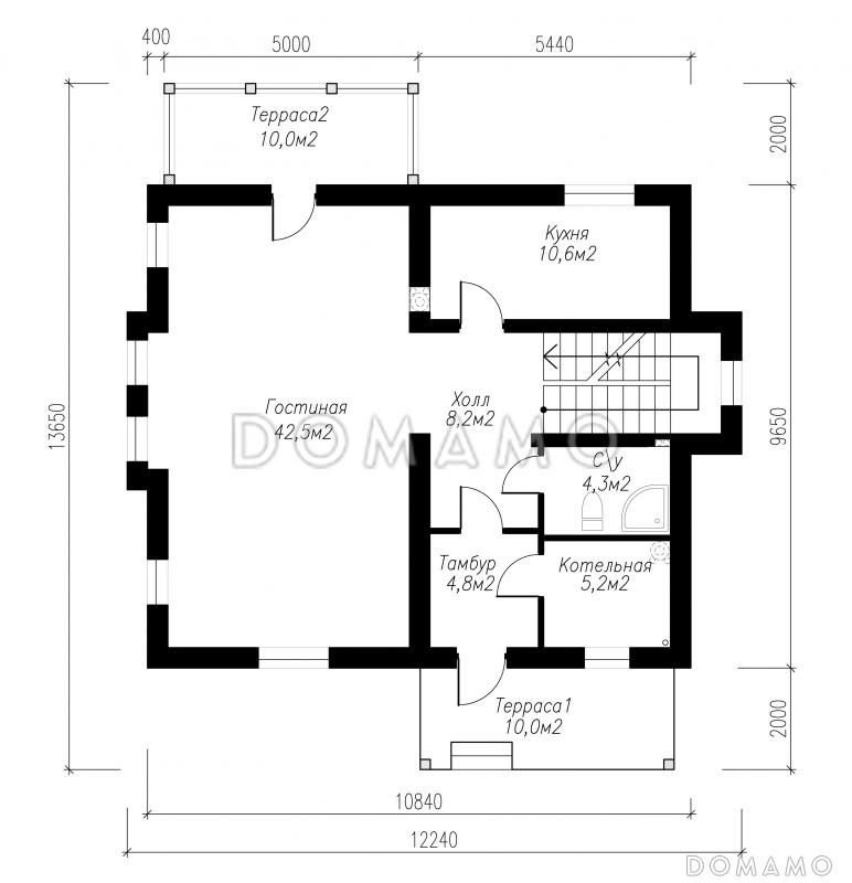 Проект просторного коттеджа в стиле кантри / План 1 этажа