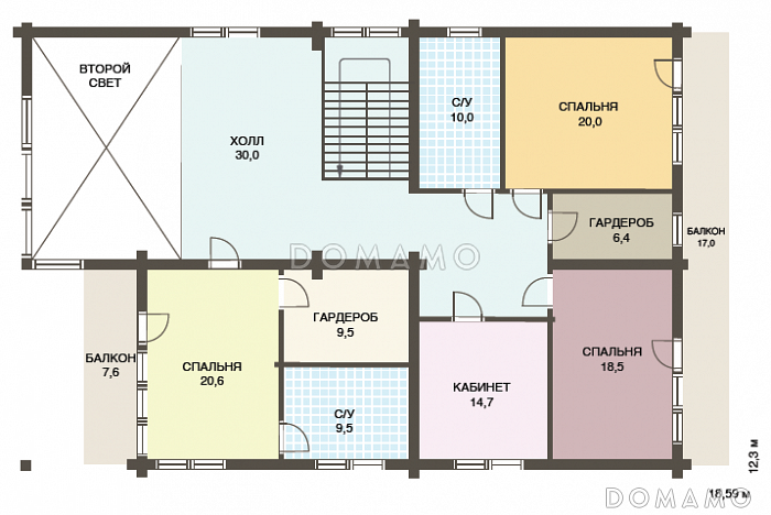 Проект двухэтажного дома из клееного бруса с сауной и гостевой комнатой на первом этаже / План 2 этажа