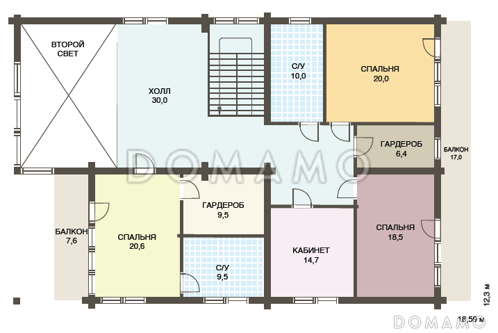 Проект двухэтажного дома из клееного бруса с сауной и гостевой комнатой на первом этаже / План 2 этажа