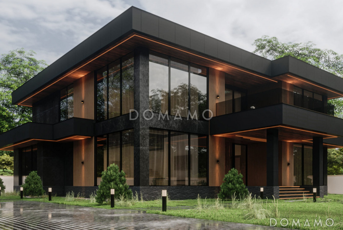 Проект современного двухэтажного дома с балконом, вторым светом и мастер-спальней