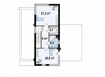 Проект современного двухэтажного дома из кирпича в стиле модерн, с террасой на втором уровне, с гаражом / План 2 этажа