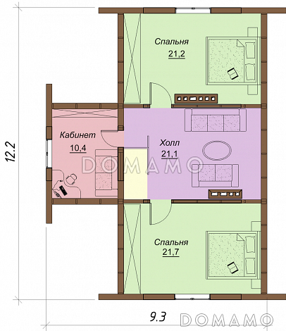 Проект одноэтажного дома из бруса с мансардным этажом и верандой / План мансардного этажа