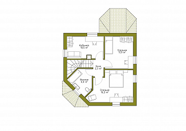 Проект квадратного кирпичного коттеджа  со входом с угла / План мансардного этажа