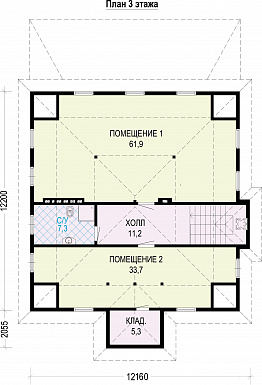Проект трехэтажного загородного дома из газобетона / План 3 этажа