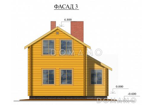 Проект компактного одноэтажного дома из оцилиндрованного бревна с мансардой / Фасад 3