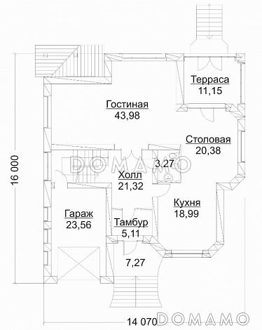 Проект дома из кирпича с гаражом и биллиардной / План 1 этажа