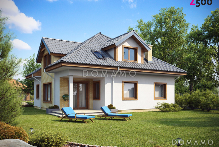 Проект мансардного дома из газобетона с кабинетом, гаражом и техническим помещением