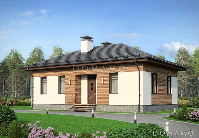 Проект дома с гостиной, кухней-столовой, спальнями