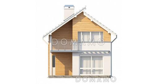 Проект небольшого одноэтажного мансардного дома из кирпича с дополнительной комнатой на первом этаже и угловым балконом / Фасад 2