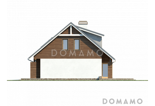 Проект одноэтажного мансардного дома из кирпича с кабинетом, тремя спальнями и гаражом / Фасад 4