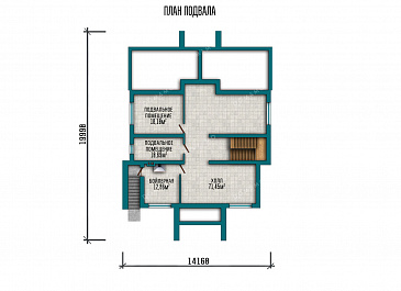Проект двухэтажного дома с подвалом в стиле Райта / План цокольного этажа
