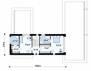 Проект двухэтажного дома с эксплуатируемой кровлей, гаражом, большой прихожей, светлой гостиной, кабинетом / План 2 этажа