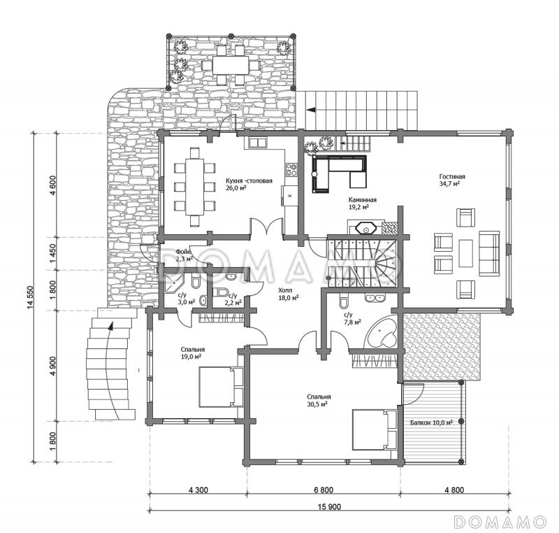 Проект дома в Альпийском стиле / План 1 этажа
