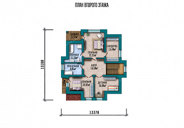 Проект дома с мастер-спальней, постирочной, двумя балконами, верандой и террасой / План мансардного этажа