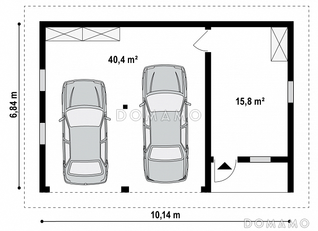 Проект гаража из газобетона для двух авто с техническим помещением / План 1 этажа