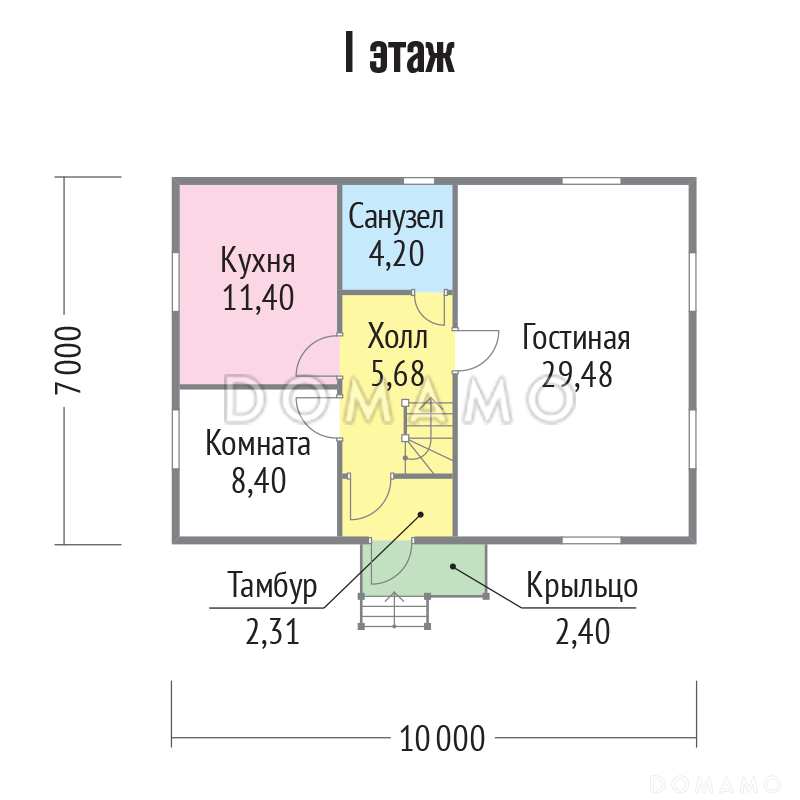 Проект дома из клееного бруса для небольшого земельного участка / План 1 этажа