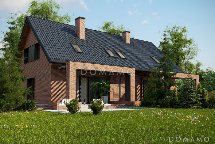 Проект комфортного мансардного дома из кирпича для двух семей