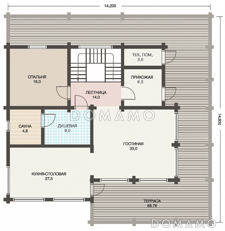 Проект коттеджа в скандинавском стиле из клееного бруса / План 1 этажа
