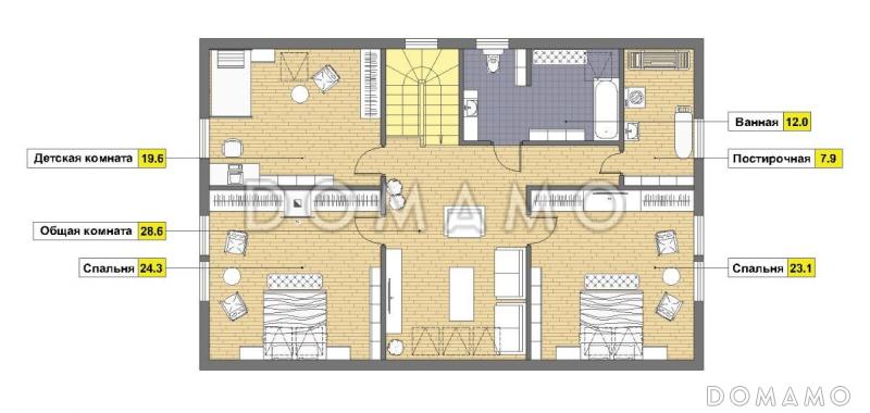 Проект каркасного дома с постирочной на мансардном этаже / План мансардного этажа