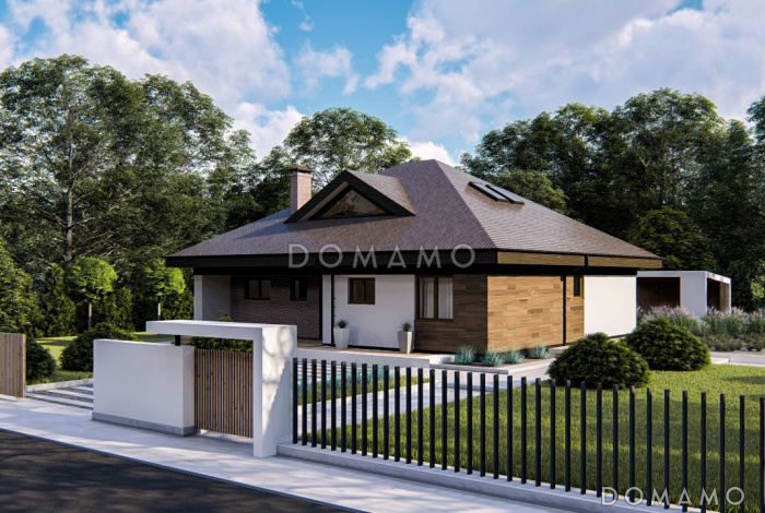 Проект современного дома с мансардным этажом, кладовой, душевой и сауной