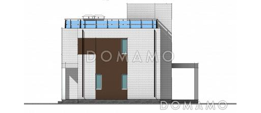 Проект загородного дома с просторной кухней-гостиной, кабинетом и сауной на втором этаже / Фасад 3