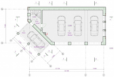 Проект гаража с мансардным жилым этажом / План 1 этажа