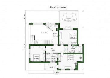 Проект мансардного дома с сауной, вторым светом, террасой и балконом / План мансардного этажа