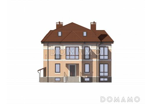 Проект дома из газобетона с просторным балконом на втором этаже / Фасад 1