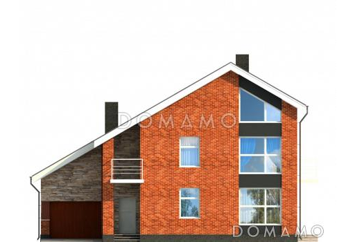 Проект дома с гаражом на одну машину, со спортзалом и душевой на втором этаже, большой мансардой / Фасад 3