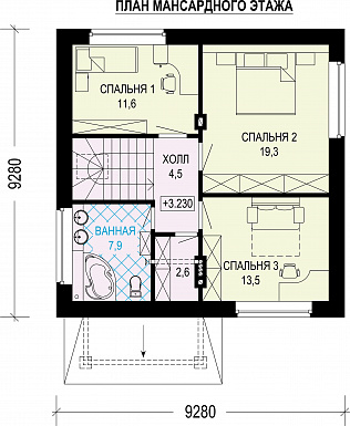 Проект загородного дома с шатровой крышей и цокольным этажом / План мансардного этажа