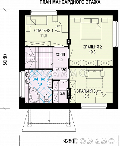 Проект загородного дома с шатровой крышей и цокольным этажом / План мансардного этажа
