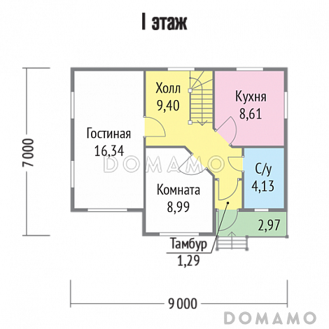 Проект каркасного дома 7х9 / План 1 этажа