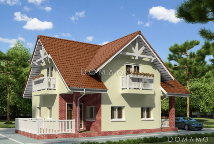 Проект загородного дома с двумя балконами